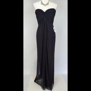 Tadashi Shoji Black Strapless Draped Gown Small